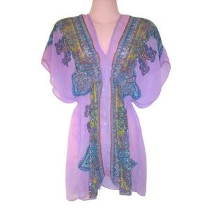 retro sheer purple boho hippie shirt size xs small
